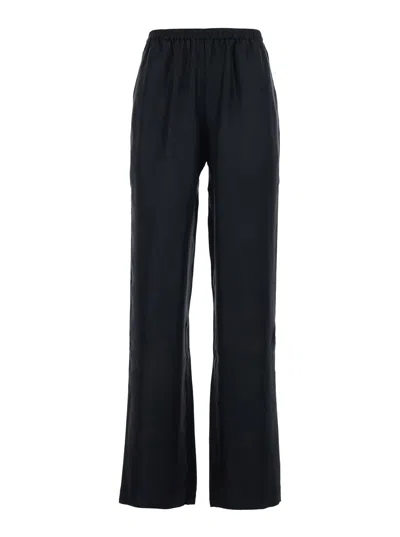 Loulou Studio Alera Black Pants With Elastic Waist And Wide Leg In Silk Woman