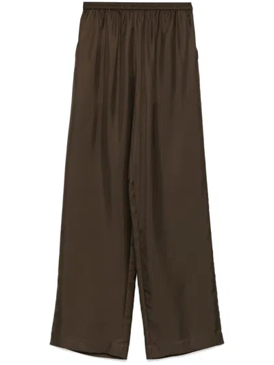 Loulou Studio Relaxed Fit Wide Leg Silk Trousers In Brown
