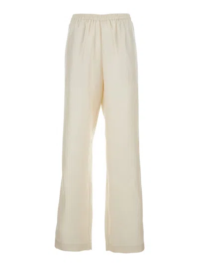 Loulou Studio Alera White Pants With Elastic Waist And Wide Leg In Silk Woman
