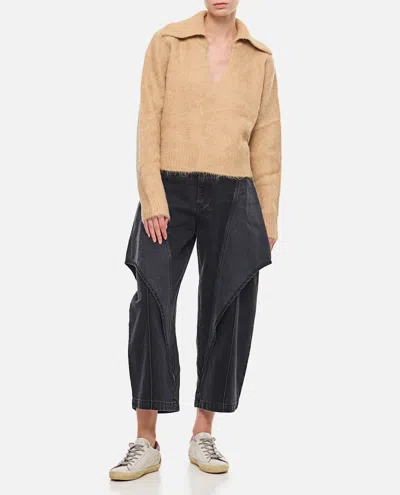 Loulou Studio Ambrose Alpaca Blend V Neck Polo Sweater In Beige