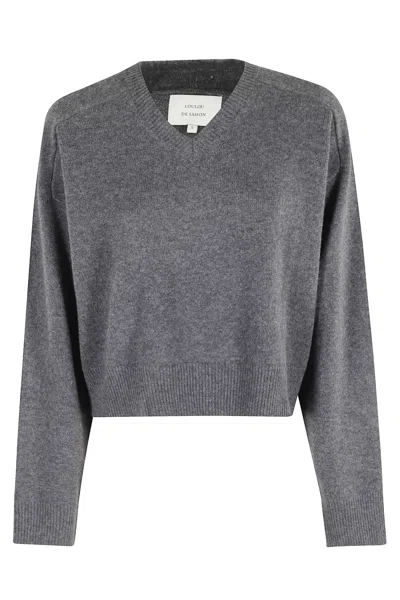 Loulou Studio Anzor Lds V Neck Boxy Sweater In Gray