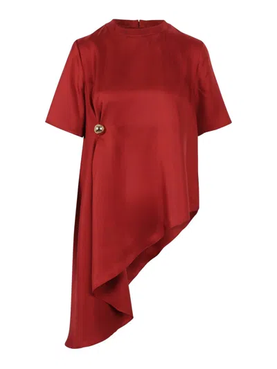 Loulou Studio Dress Asymmetric Hem Decorative Button Design In Red