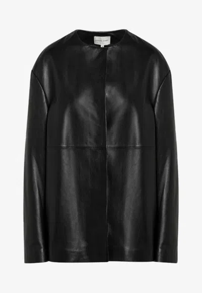 Loulou Studio Atalia Round Neck Leather Coat In Black