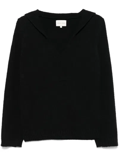 Loulou Studio Bahia Cotton Blend V Neck Sweater In Black