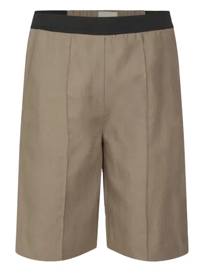 Loulou Studio Banggi Linen Elastic-waist Shorts In Brown