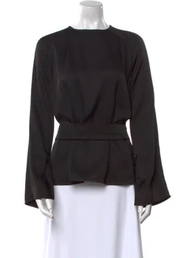 Pre-owned Loulou Studio Bateau Neckline Long Sleeve Blouse In Black