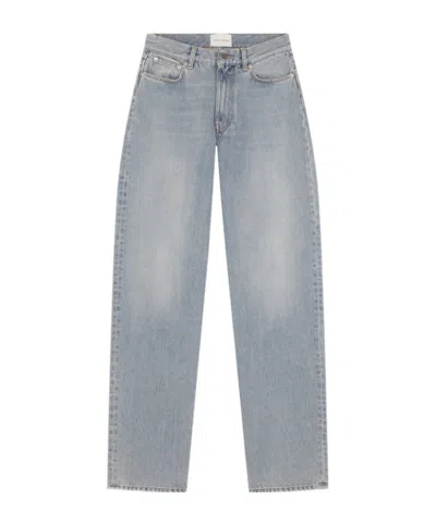 Loulou Studio Belt Ring Denim Trousers In Gray