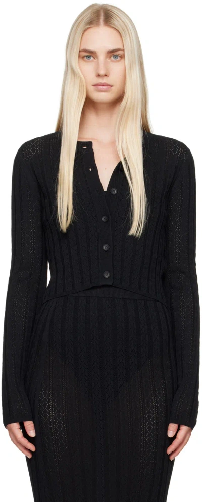Loulou Studio Adiro Pointelle Knit Crewneck Cardigan In Black