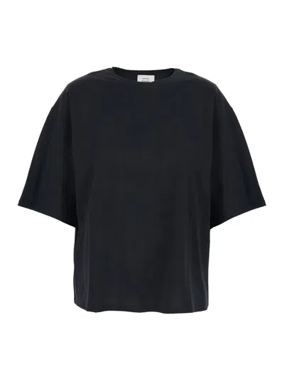 Loulou Studio Black Crew Neck T-shirt With Dropped Shoulder And Boxy Design In Cotton Woman