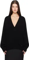 Loulou Studio Black Deep V Neck Sweater In Black