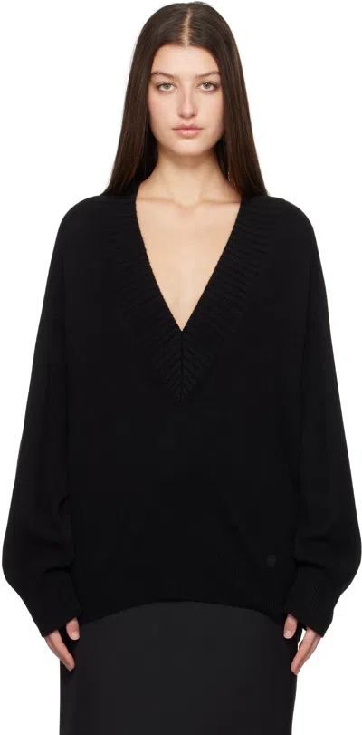 Loulou Studio Black Deep V Neck Sweater