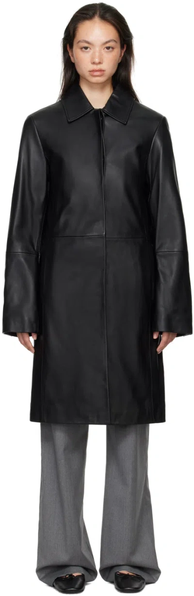 Loulou Studio Gilo Leather Midi Coat In Black