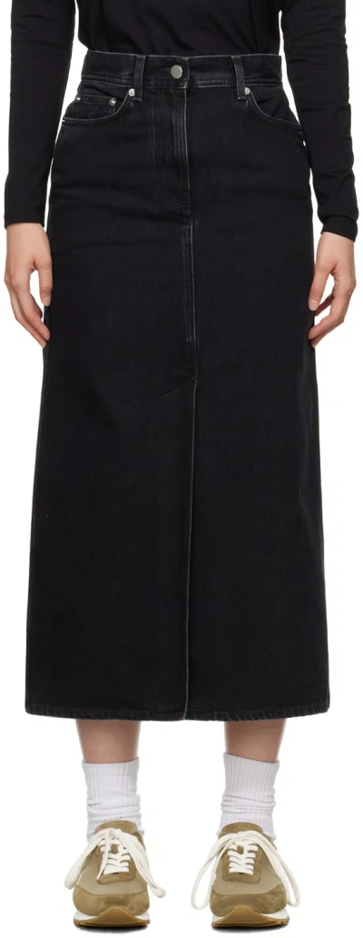 Loulou Studio Black Rona Denim Midi Skirt In Washed Grey