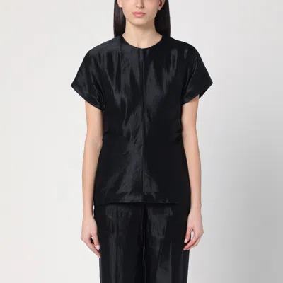 Loulou Studio Black T-shirt In Linen And Silk