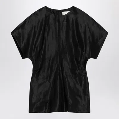 LOULOU STUDIO BLACK T-SHIRT IN LINEN AND SILK