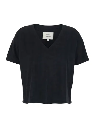 Loulou Studio Black T-shirt With V Neck And Short Sleeves In Cotton Woman