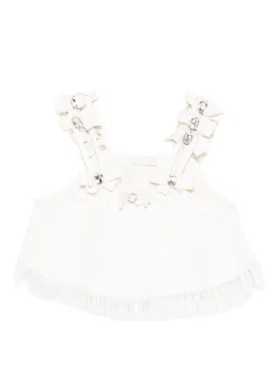 Loulou Studio Bow-embellished Fringe Top In White