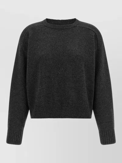 Loulou Studio Breha Crew Neck Cropped Knit Sweater In Black