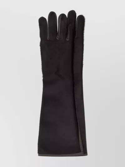 LOULOU STUDIO CALF HAIR AND LEATHER LONG GLOVES