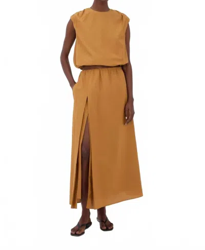 Loulou Studio Carmen Long Gathered Skirt In Ocher In Brown