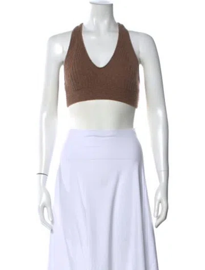 Pre-owned Loulou Studio Cashmere Halterneck Crop Top In Brown