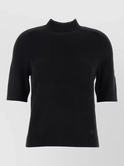 Loulou Studio Cashmere Ruth Sweater Mock Neck Short Sleeves In Black
