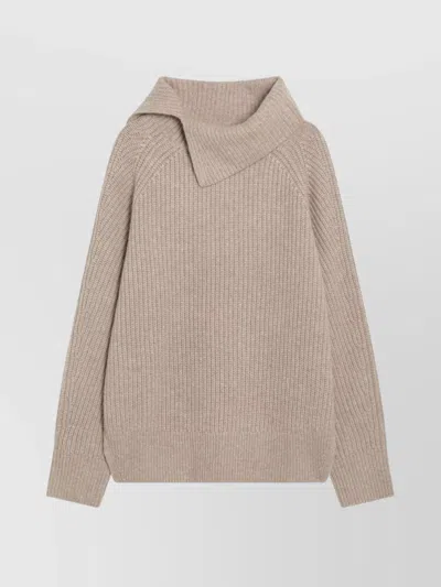 Loulou Studio Cashmere Sweater With Folded Collar And Long Sleeves In Brown