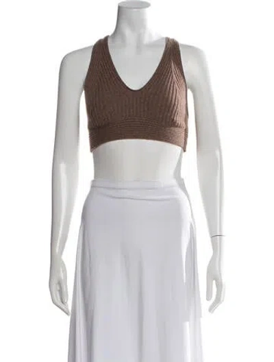 Pre-owned Loulou Studio Cashmere V-neck Crop Top In Black