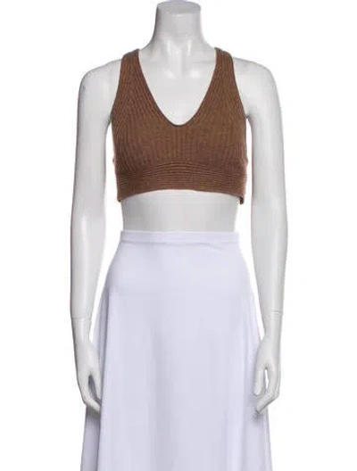 Pre-owned Loulou Studio Cashmere V-neck Crop Top In Brown