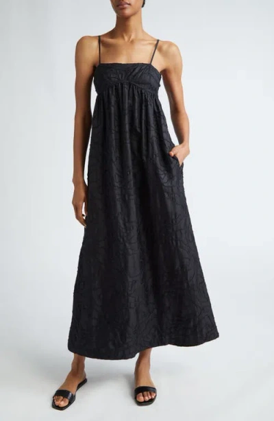 Loulou Studio Cavola Embroidered Empire Waist Silk Dress In Black/black |  ModeSens