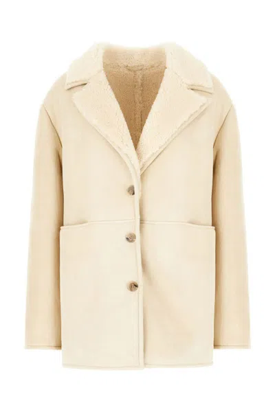 Loulou Studio Shearling Jacket Lapel Slit Pockets In White