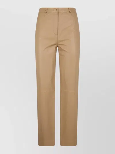 Loulou Studio Cobe Straight Leg Trousers Belt Loops In Brown