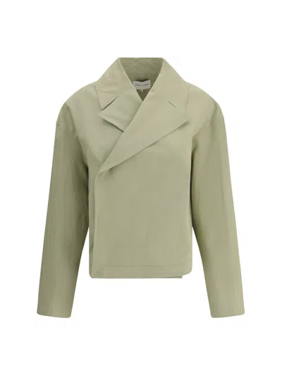 Loulou Studio Short Asymmetric Lapel Jacket In Beige
