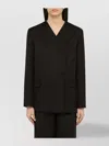 Loulou Studio Double-breasted Collarless Jacket In Linen-blend In Black