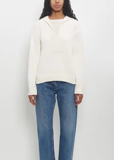 Loulou Studio Cotton Bahia V-neck Sweater In Rice Ivory
