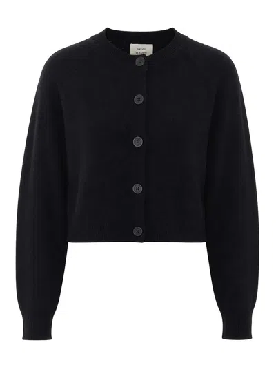 Loulou Studio Cropped Lightweight Knit Top Long Sleeves In Black