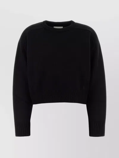 Loulou Studio Crew Neck Bruzzi Knit Sweater With Ribbed Cuffs And Hem In Black