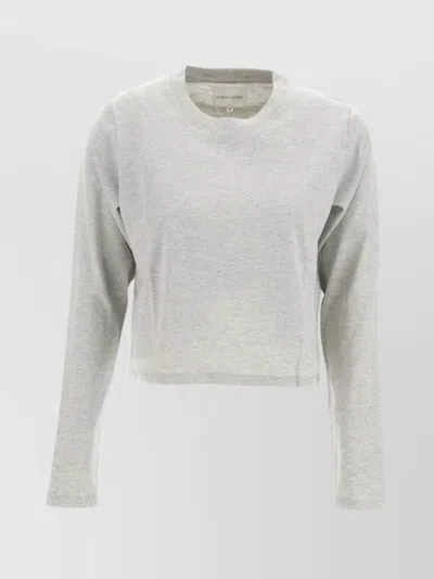 Loulou Studio Crew Neck Cropped Hem Long Sleeves Shirt In Gray