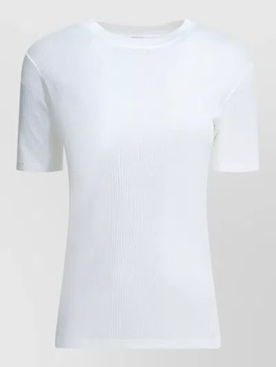 Loulou Studio Crew Neck Ribbed Short Sleeve Top In White