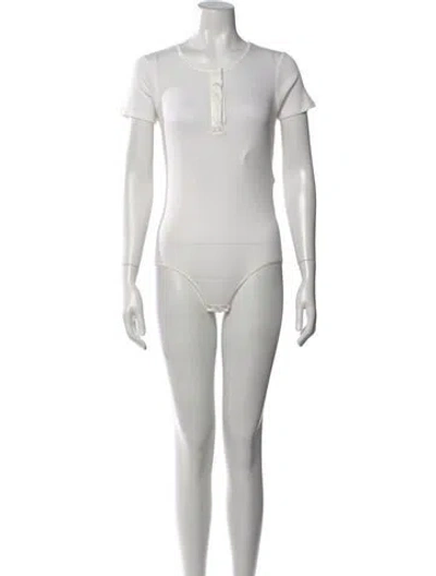 Pre-owned Loulou Studio Crew Neck Short Sleeve Bodysuit In White