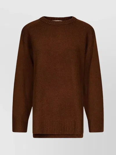 Loulou Studio Crew Neck Sweater With Ribbed Cuffs And Hem In Brown
