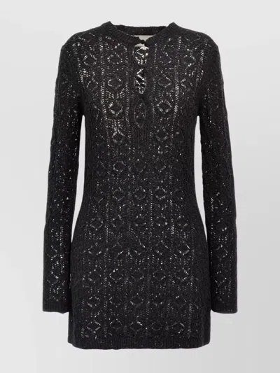 Loulou Studio Crew Neck Textured Knit Dress With Keyhole In Black