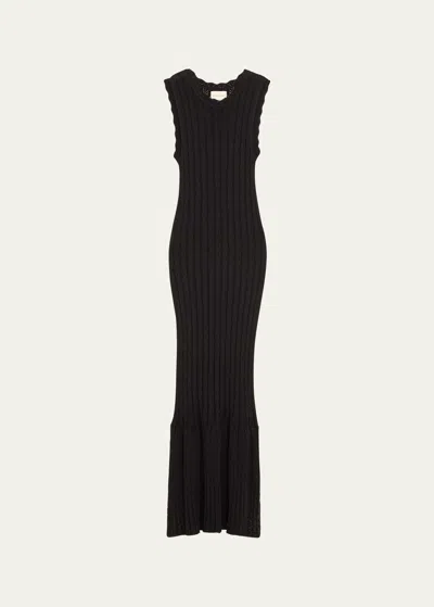 Loulou Studio Crochet Knit Maxi Dress With Scalloped Trim In Black
