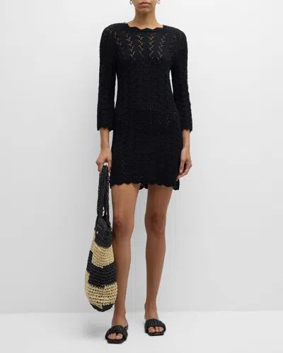 Loulou Studio Crochet Knit Mini Dress With Scallop Trim In Black