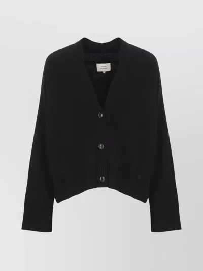 Loulou Studio Cropped V-neck Wool Cardigan With Long Sleeves In Black