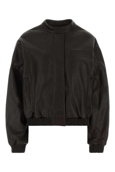 Loulou Studio Dark Brown Leather Marlow Bomber Jacket In Black