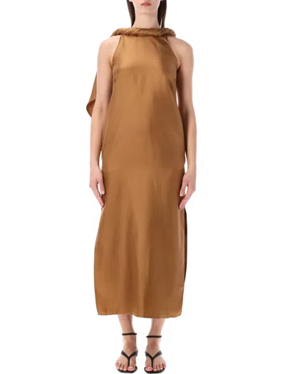 Loulou Studio Demi Embroidered Silk-twill Mini Dress In Brown