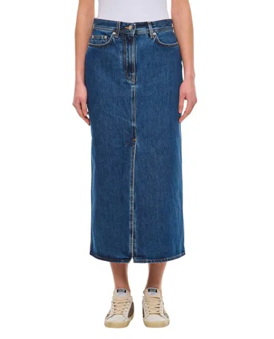 Loulou Studio Denim Long Skirt In Green