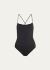 Loulou Studio Stretch Plain Weave One-piece Swimming Suit In Black