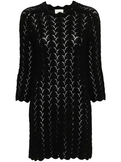 Loulou Studio Ditu Open-knit Minidress In 黑色